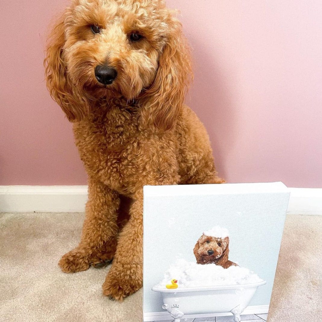Crown and Paw - Canvas Bath Tub Pet Portrait (One Pet) - Custom Pet Art