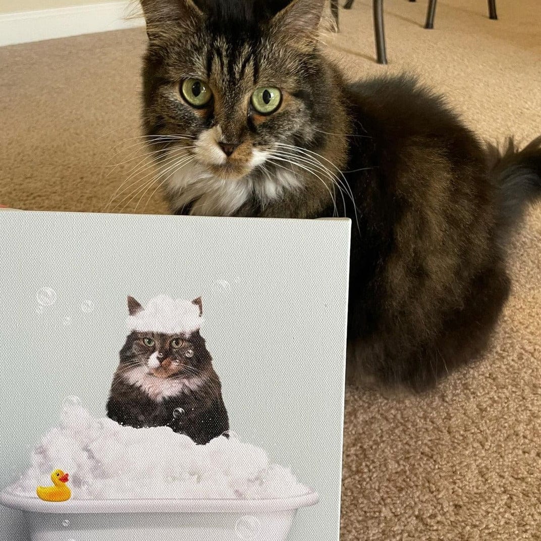 Crown and Paw - Canvas Bath Tub Pet Portrait (One Pet) - Custom Pet Art
