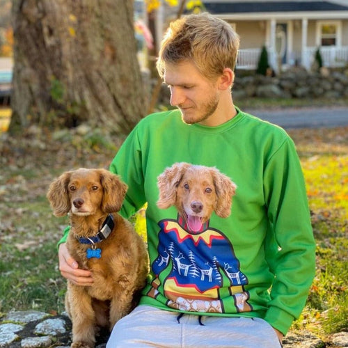 Crown and Paw - Custom Clothing Pet Face Christmas Sweatshirt Festive Green / Blue / S
