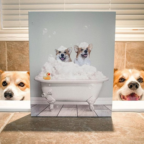 Crown and Paw - Canvas Bath Tub Pet Portrait (Two Pets) - Custom Pet Art