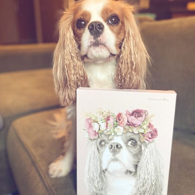 Crown and Paw - Canvas Floral Crown Pet Portrait - Custom Canvas
