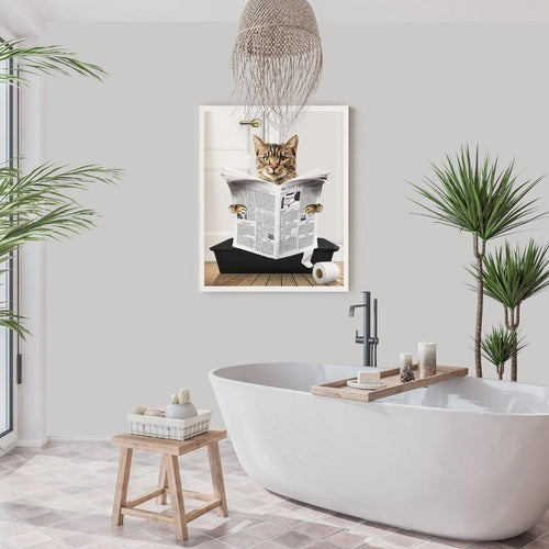 Crown and Paw - Framed Poster Custom Cat in Litter Tray Portrait - Framed Poster 12" x 16" / White / Black