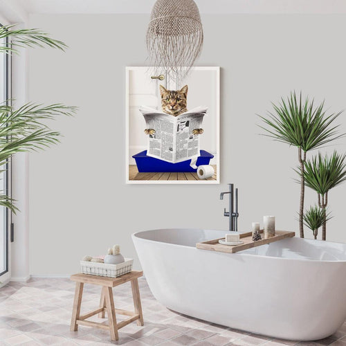 Crown and Paw - Framed Poster Custom Cat in Litter Tray Portrait - Framed Poster 12" x 16" / White / Navy