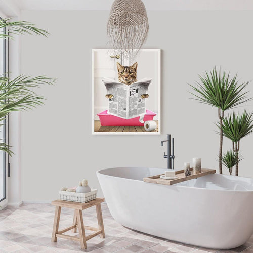 Crown and Paw - Framed Poster Custom Cat in Litter Tray Portrait - Framed Poster 12" x 16" / White / Pink