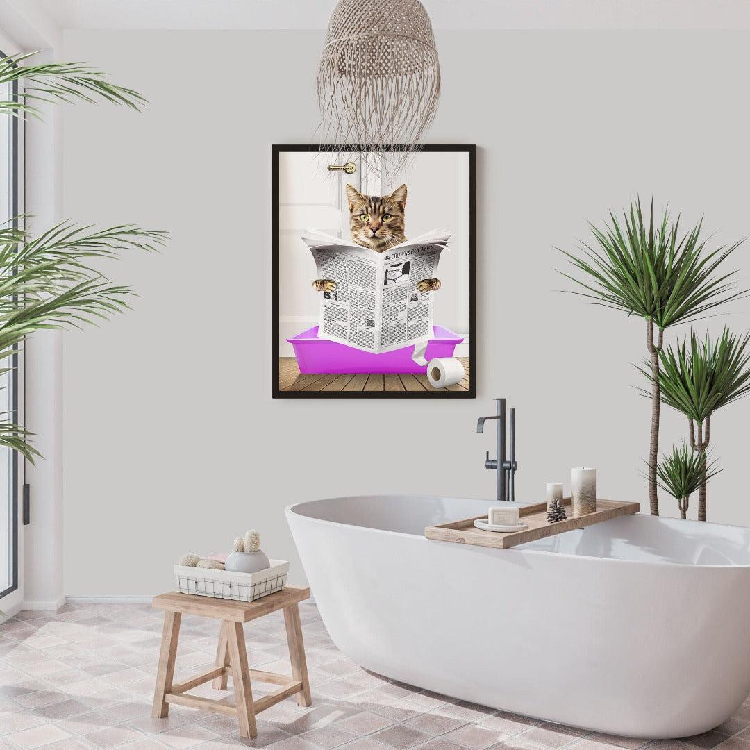 Custom Cat in Litter Tray Portrait - Framed Poster
