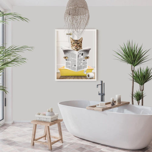 Crown and Paw - Framed Poster Custom Cat in Litter Tray Portrait - Framed Poster 18" x 24" / White / Yellow