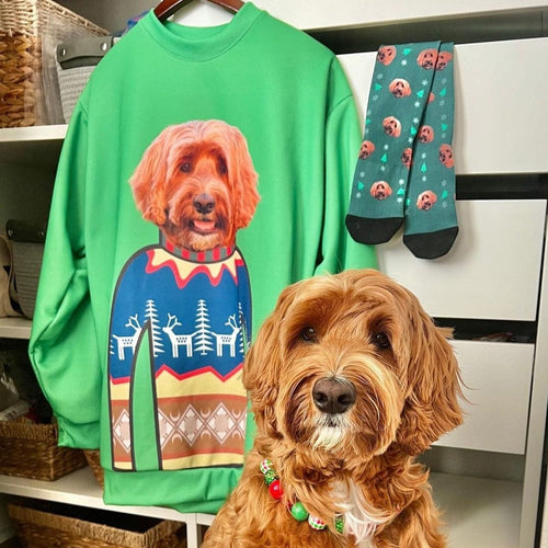 Crown and Paw - Custom Clothing Pet Face Christmas Sweatshirt