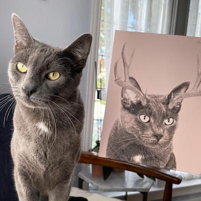 Crown and Paw - Canvas Elk Antlers Pet Portrait - Custom Canvas