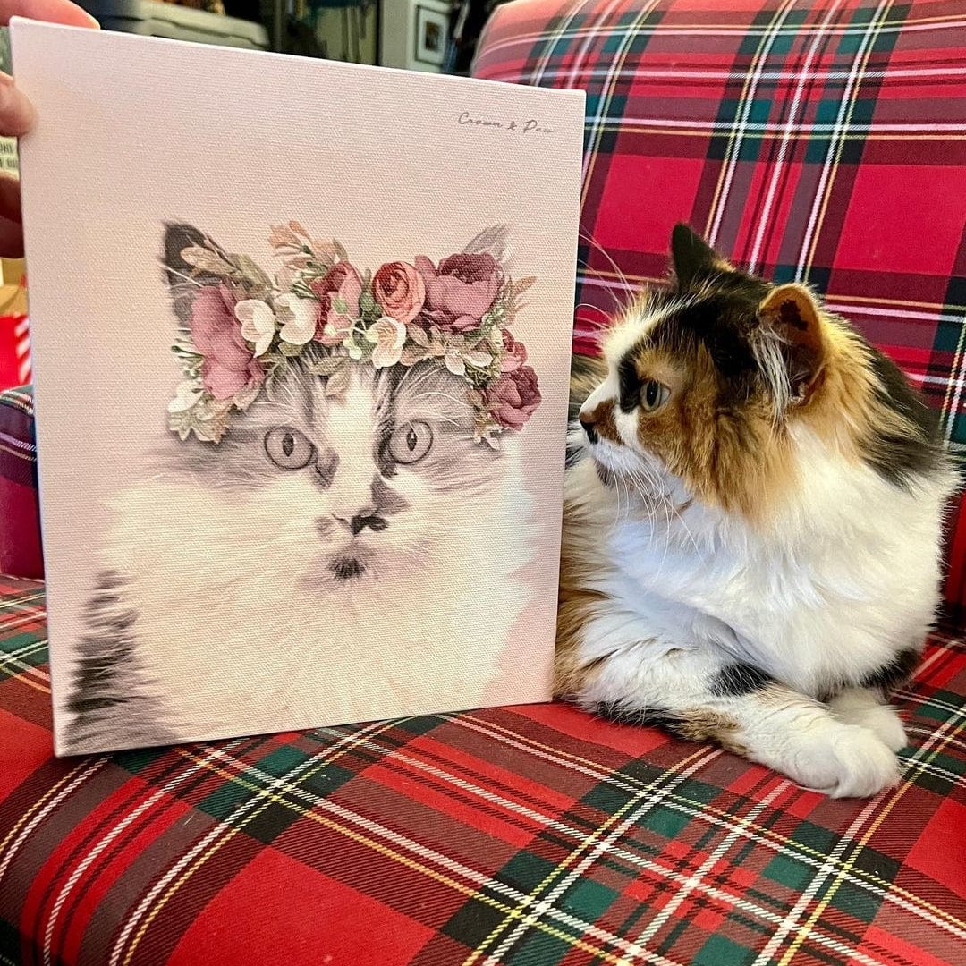 Crown and Paw - Canvas Floral Crown Pet Portrait - Custom Canvas