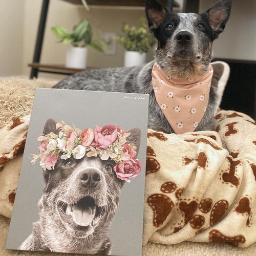 Crown and Paw - Canvas Floral Crown Pet Portrait - Custom Canvas 8" x 10" / Green