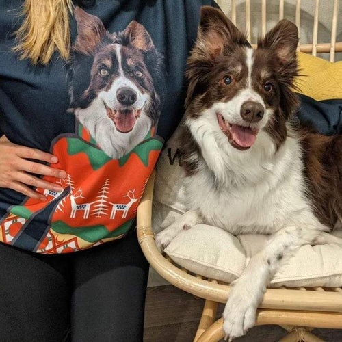 Crown and Paw - Custom Clothing Christmas Bundle Deal: Pet Face Sweatshirt and Socks (Save $30) Black / S / Red with Snowman